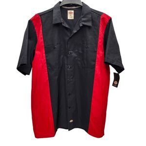 Dickies Work Shirt Mens XL Colorblock Black Red Collared Short Sleeves Workwear